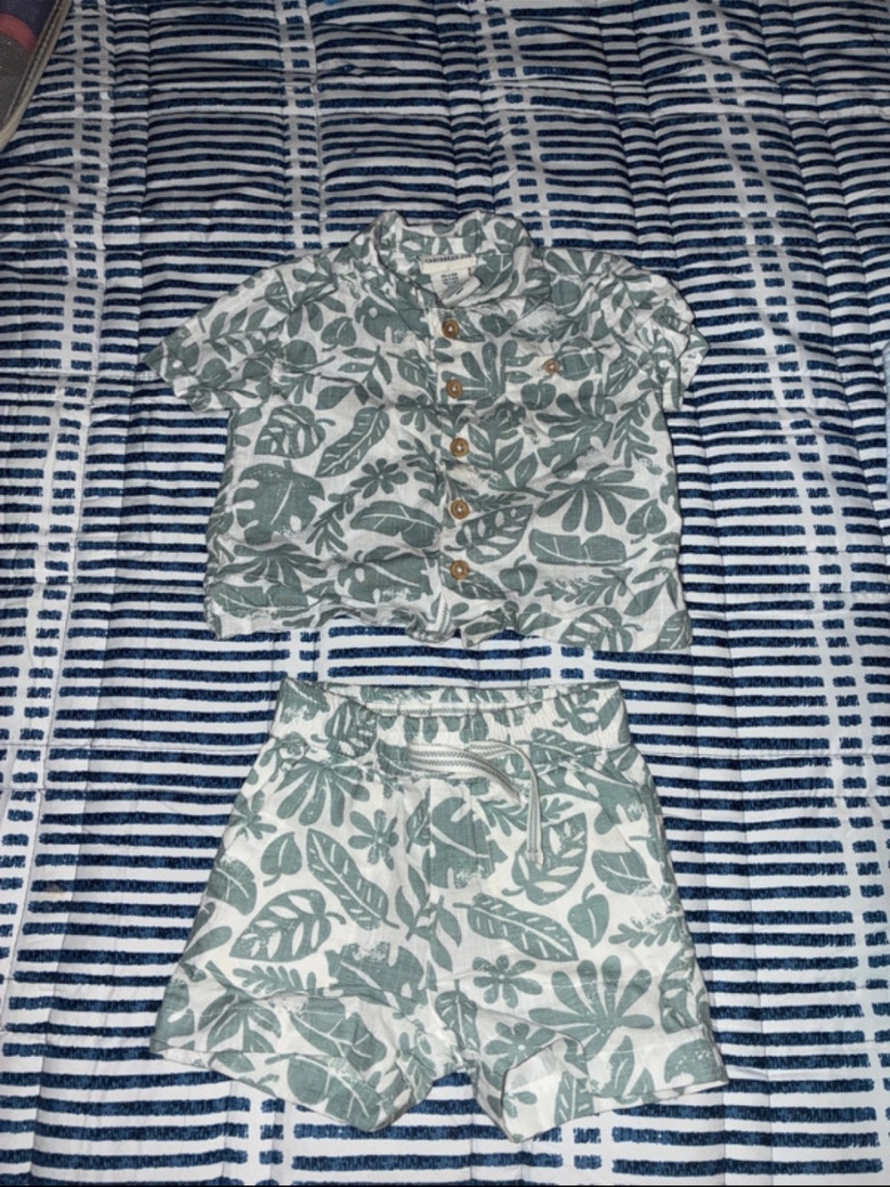 Caribbean Joe Green Leaf Print Button-Down Shirt & Shorts Set